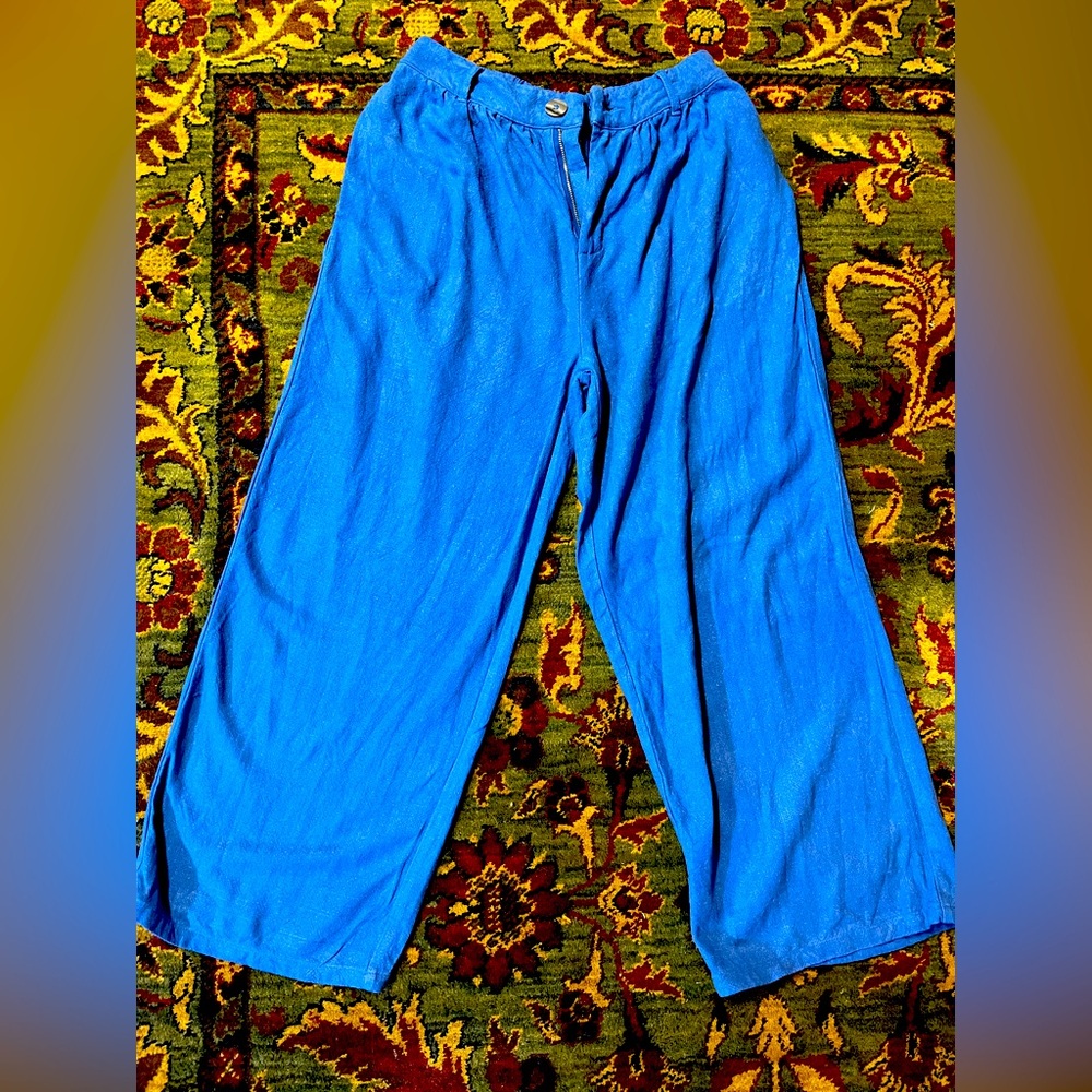 Fashion Brand Company French Blue Wide-Leg Linen Pants